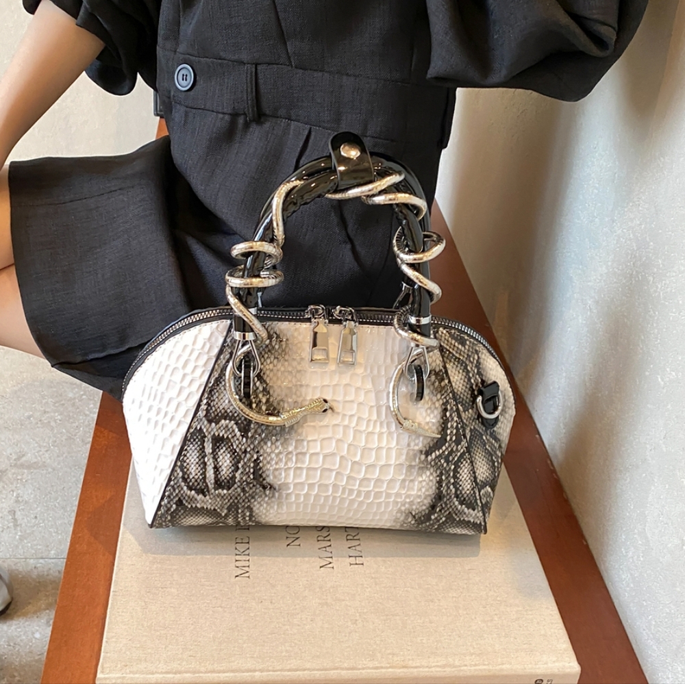 Designer Luxury Bags For Women Crocodile Pattern Top-handle Shell Bag - Picture 5 of 6